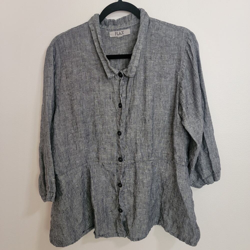 Flax Dark Grey 100% Linen Button Down Shirt Size Medium